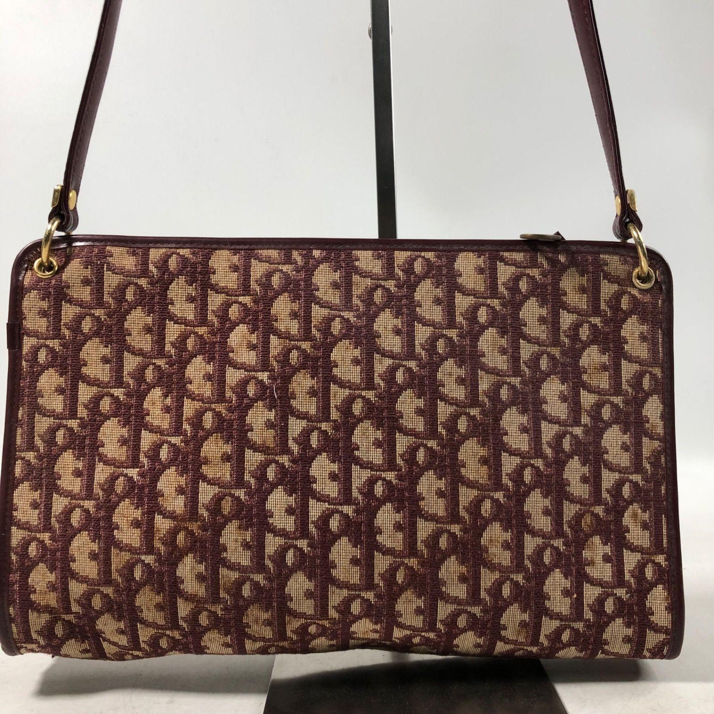 Christian Dior Shoulder Bag Purse Trotter Logo Bordeaux Authentic