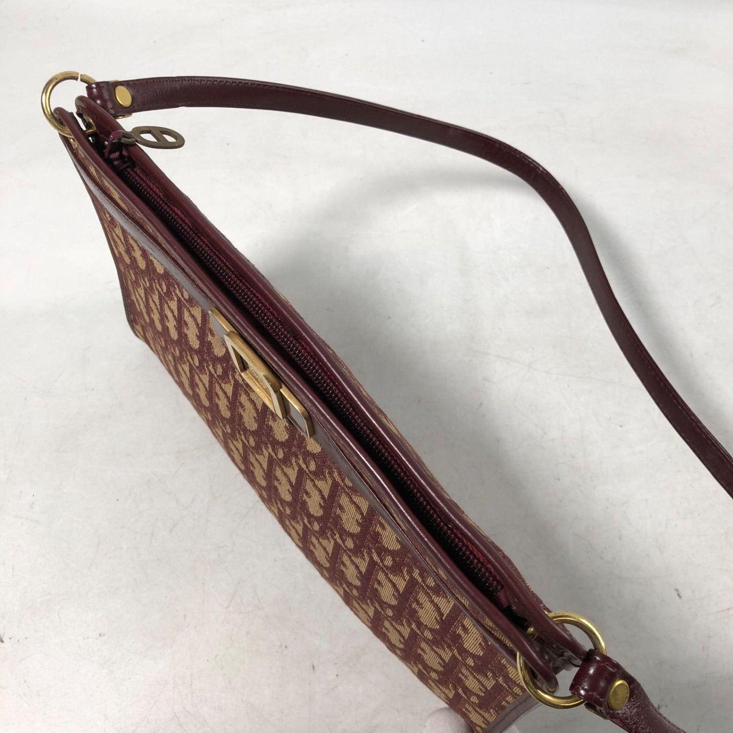 Christian Dior Shoulder Bag Purse Trotter Logo Bordeaux Authentic