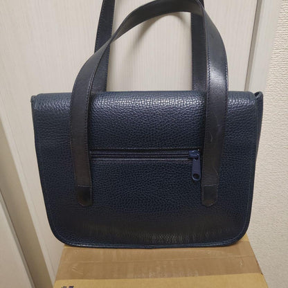 Christian Dior Hand Bag Tote Purse CD Leather Navy Authentic