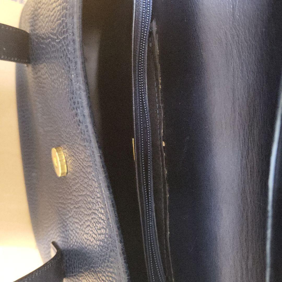 Christian Dior Hand Bag Tote Purse CD Leather Navy Authentic