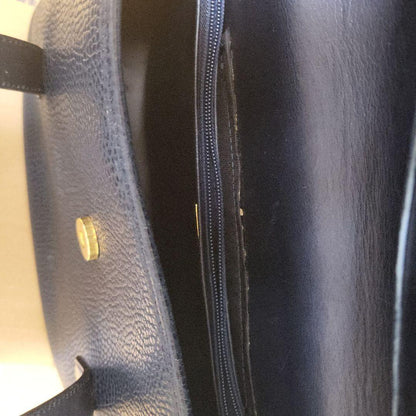 Christian Dior Hand Bag Tote Purse CD Leather Navy Authentic