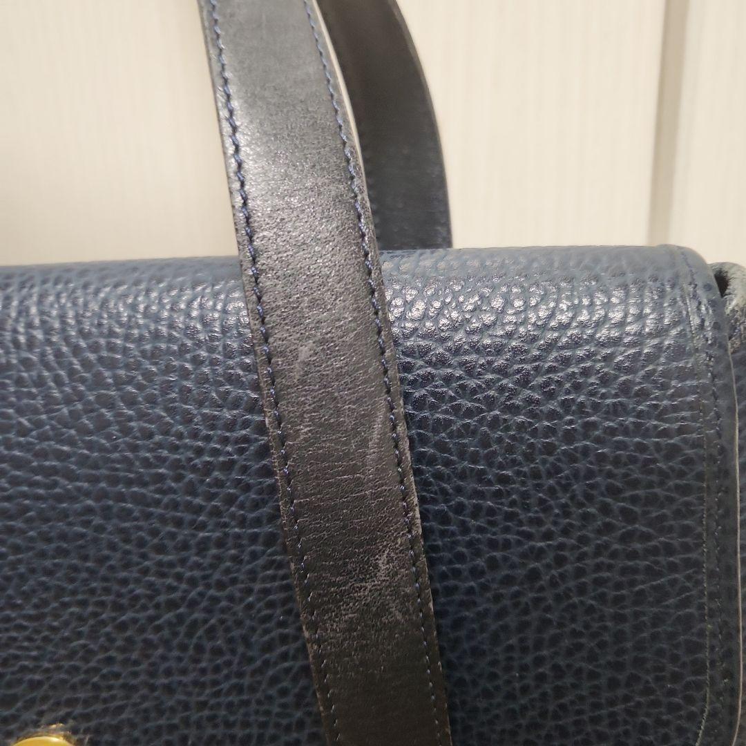 Christian Dior Hand Bag Tote Purse CD Leather Navy Authentic