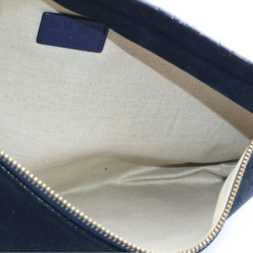 LOEWE Clutch Bag Second Bag Anagram Leather Black Authentic