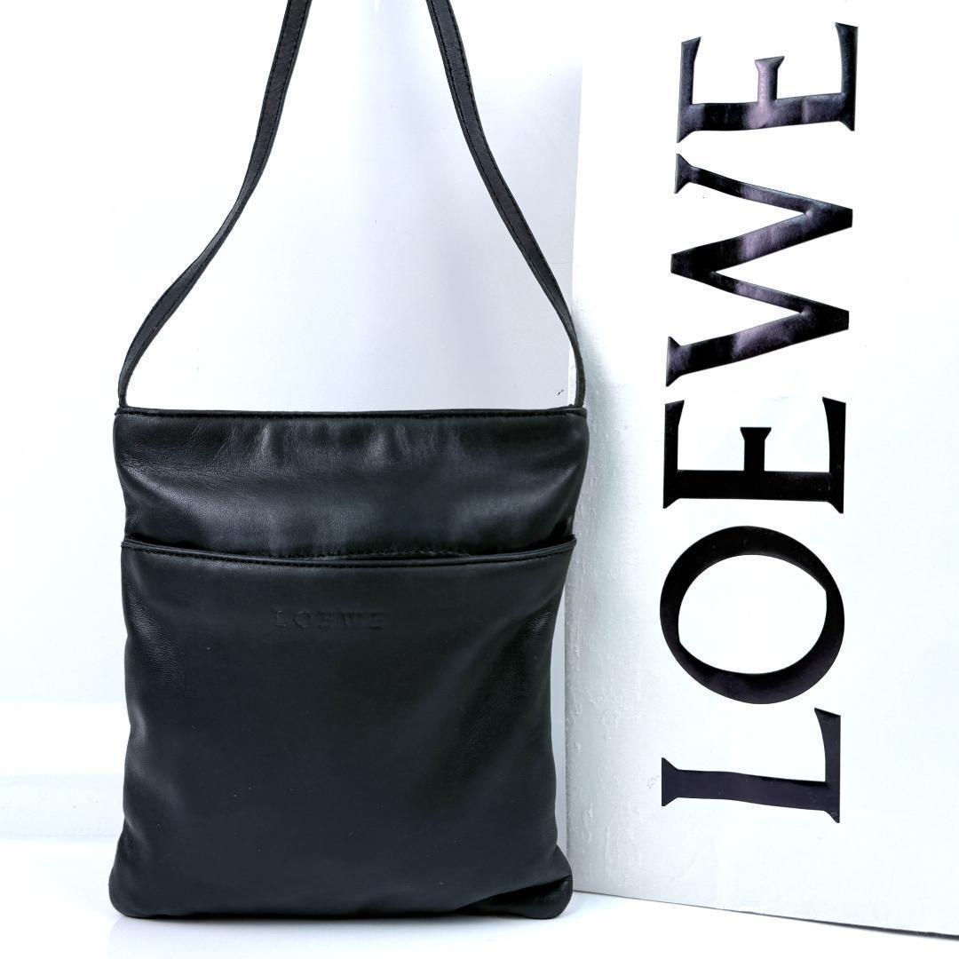 LOEWE Smartphone Shoulder Mini Bag Purse Logo Leather Black Authentic