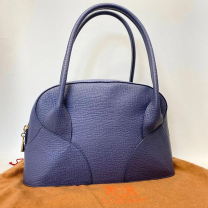 LOEWE Hand Bag Tote Purse Logo Leather Blue Purple Authentic