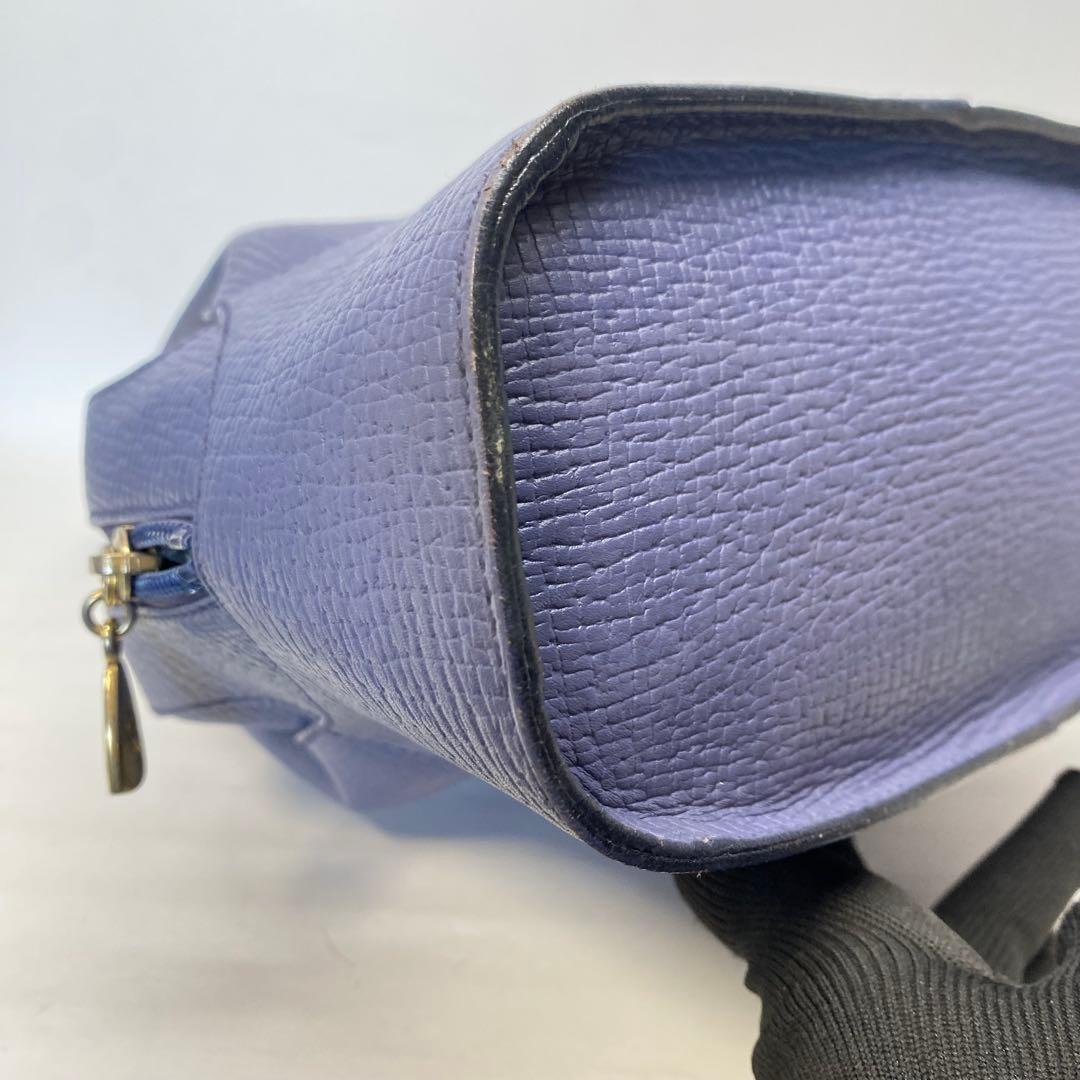 LOEWE Hand Bag Tote Purse Logo Leather Blue Purple Authentic