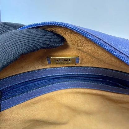 LOEWE Hand Bag Tote Purse Logo Leather Blue Purple Authentic