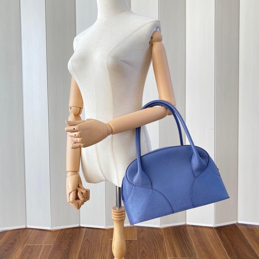 LOEWE Hand Bag Tote Purse Logo Leather Blue Purple Authentic