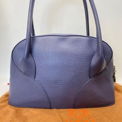 LOEWE Hand Bag Tote Purse Logo Leather Blue Purple Authentic