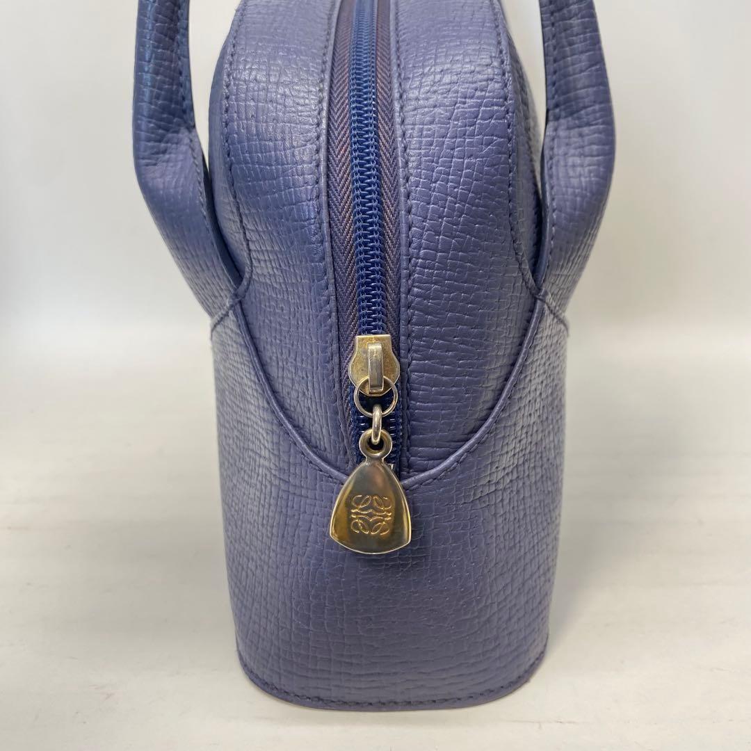 LOEWE Hand Bag Tote Purse Logo Leather Blue Purple Authentic