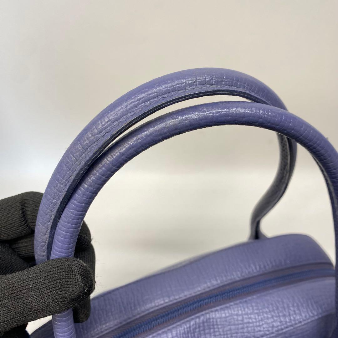 LOEWE Hand Bag Tote Purse Logo Leather Blue Purple Authentic