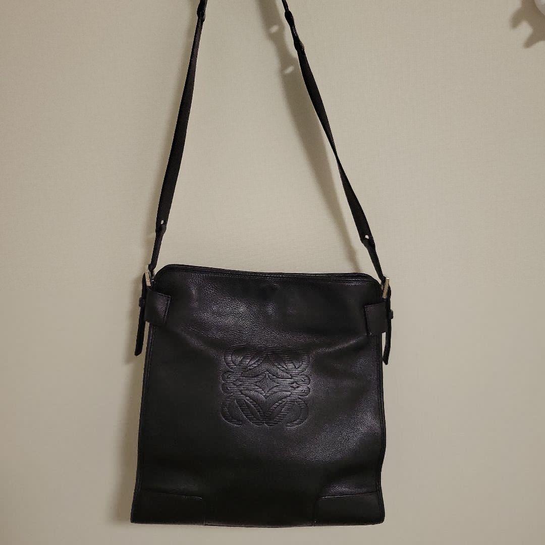 LOEWE Shoulder Bag Purse Anagram Leather Black Authentic