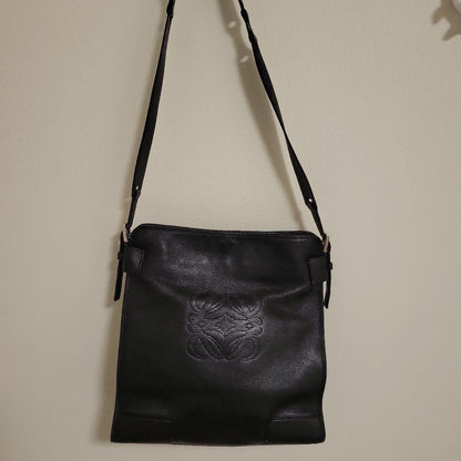 LOEWE Shoulder Bag Purse Anagram Leather Black Authentic