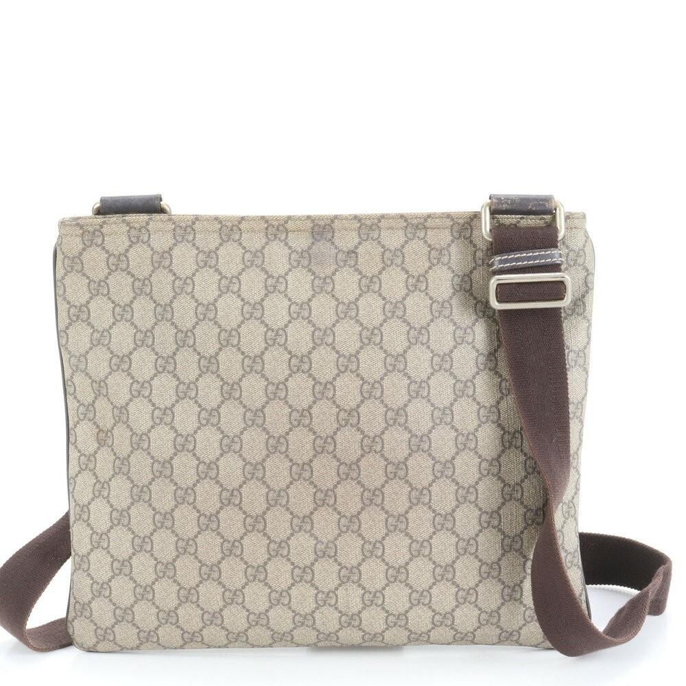 GUCCI Shoulder Bag Purse GG Supreme Leather Coated Canvas Brown Authentic