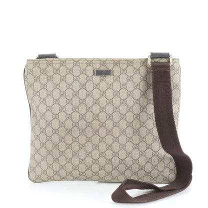 GUCCI Shoulder Bag Purse GG Supreme Leather Coated Canvas Brown Authentic