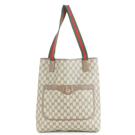 GUCCI Hand Shoulder Bag Tote Purse GG Supreme Coated Canvas Leather Brown Auth