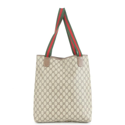 GUCCI Hand Shoulder Bag Tote Purse GG Supreme Coated Canvas Leather Brown Auth