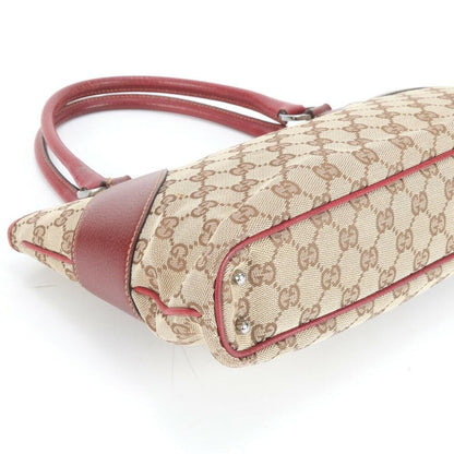 GUCCI Hand Bag Tote Purse GG Canvas Leather Red Brown Authentic