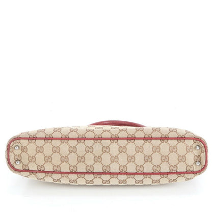 GUCCI Hand Bag Tote Purse GG Canvas Leather Red Brown Authentic