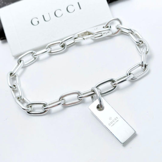 GUCCI Bracelet Bangle logo plate Silver 925 Women Accessory Authentic