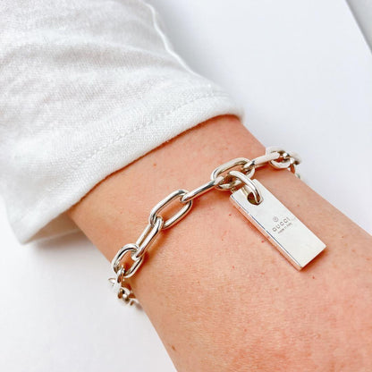GUCCI Bracelet Bangle logo plate Silver 925 Women Accessory Authentic