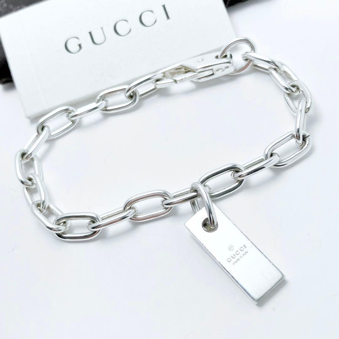 GUCCI Bracelet Bangle logo plate Silver 925 Women Accessory Authentic