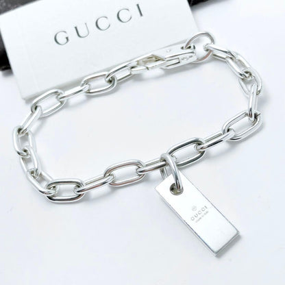 GUCCI Bracelet Bangle logo plate Silver 925 Women Accessory Authentic