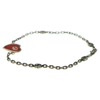 GUCCI Bracelet Bangle Interlocking G Heart Red Silver 925 Women Accessory Auth