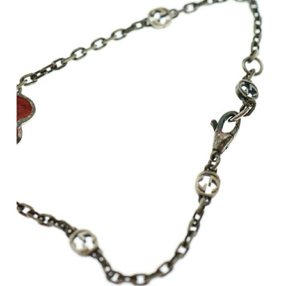 GUCCI Bracelet Bangle Interlocking G Heart Red Silver 925 Women Accessory Auth