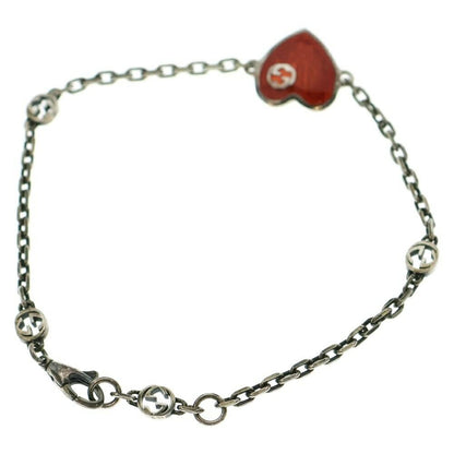 GUCCI Bracelet Bangle Interlocking G Heart Red Silver 925 Women Accessory Auth
