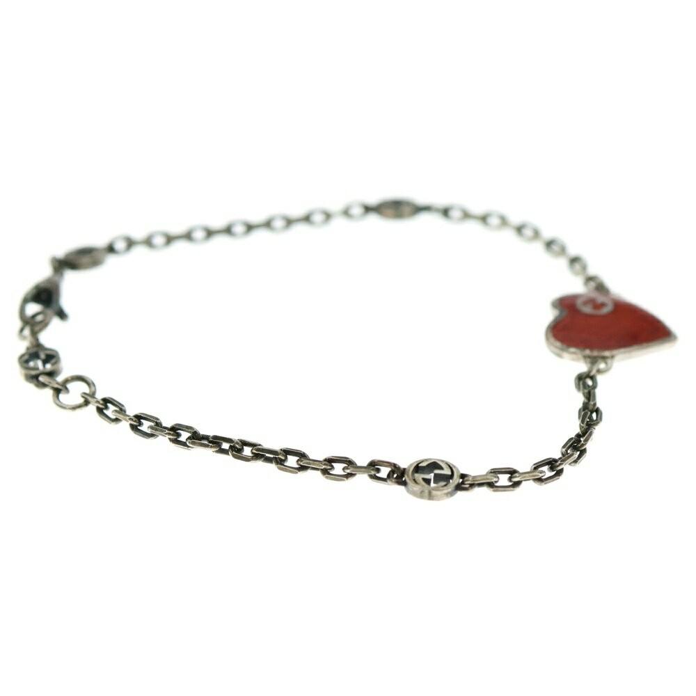 GUCCI Bracelet Bangle Interlocking G Heart Red Silver 925 Women Accessory Auth