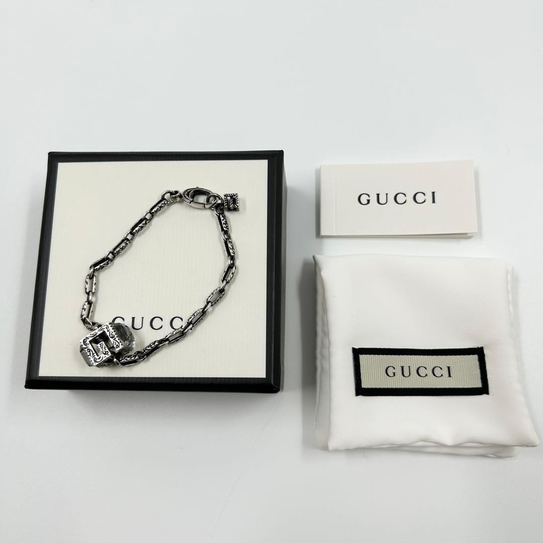 GUCCI Bracelet Bangle Arabesque Square G Cube Silver Ag925 Men Accessory Auth