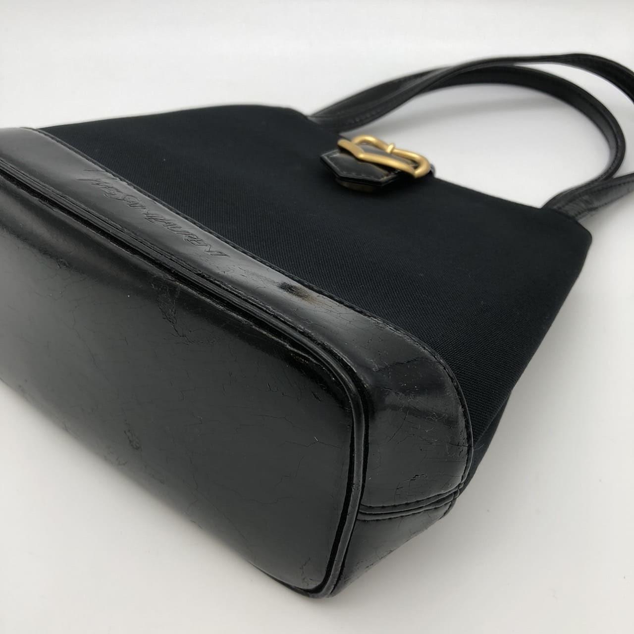 Saint Laurent Hand Bag Tote Purse Nylon Canvas Black Authentic