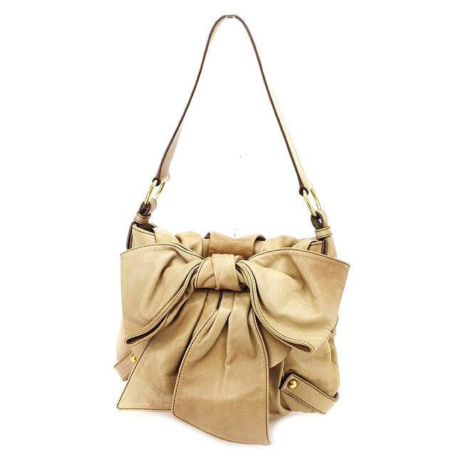 Saint Laurent Shoulder Bag Purse Ribbon Beige Authentic