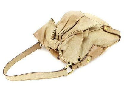 Saint Laurent Shoulder Bag Purse Ribbon Beige Authentic