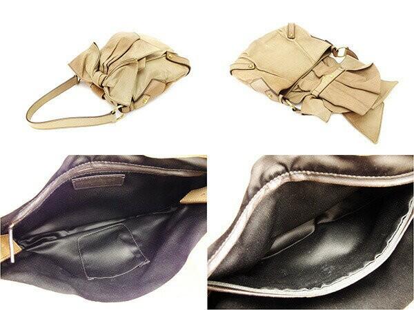 Saint Laurent Shoulder Bag Purse Ribbon Beige Authentic