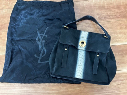 Saint Laurent Hand Bag Tote Purse Muse Toe Suede Leather Black Authentic