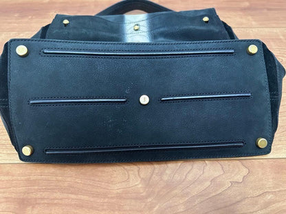 Saint Laurent Hand Bag Tote Purse Muse Toe Suede Leather Black Authentic