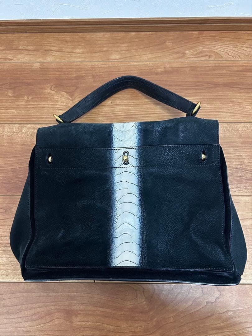Saint Laurent Hand Bag Tote Purse Muse Toe Suede Leather Black Authentic
