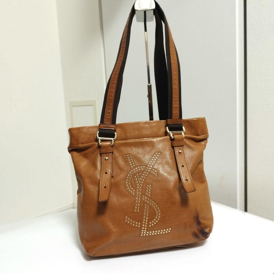 Saint Laurent Hand Bag Tote Purse YSL Cassandra Leather Brown Authentic