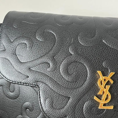 Saint Laurent Shoulder Bag Purse 3way YSL Cassandra Leather Black Authentic