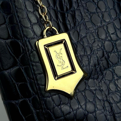 Saint Laurent Hand Shoulder Bag Tote Purse Leather Navy Authentic