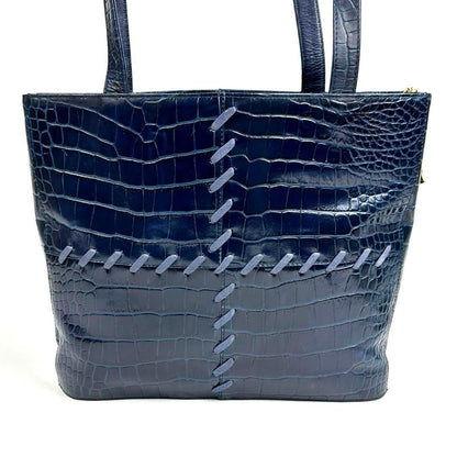 Saint Laurent Hand Shoulder Bag Tote Purse Leather Navy Authentic