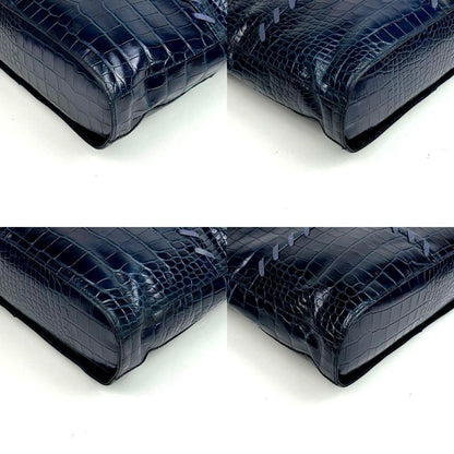 Saint Laurent Hand Shoulder Bag Tote Purse Leather Navy Authentic