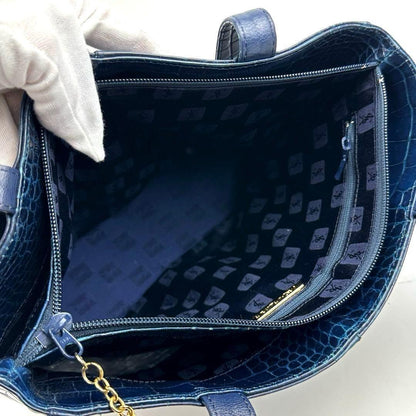 Saint Laurent Hand Shoulder Bag Tote Purse Leather Navy Authentic