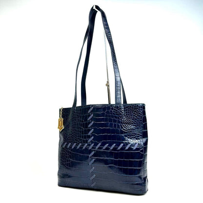 Saint Laurent Hand Shoulder Bag Tote Purse Leather Navy Authentic