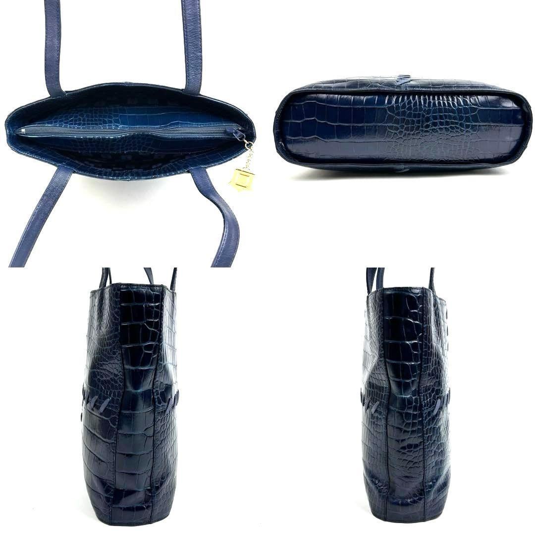 Saint Laurent Hand Shoulder Bag Tote Purse Leather Navy Authentic