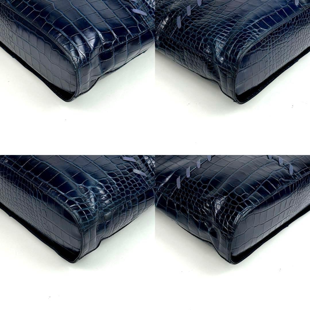 Saint Laurent Hand Shoulder Bag Tote Purse Leather Navy Authentic