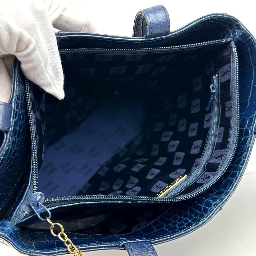 Saint Laurent Hand Shoulder Bag Tote Purse Leather Navy Authentic