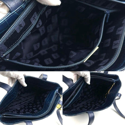 Saint Laurent Hand Shoulder Bag Tote Purse Leather Navy Authentic